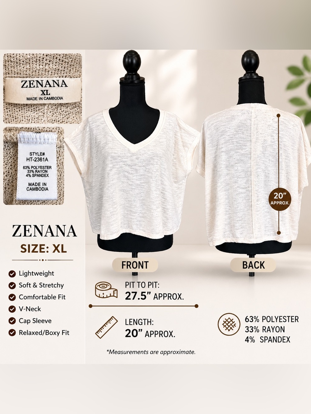 Zenana brand hacci slub v-neck drop shoulder crop top in a size XL. NWP✨✨